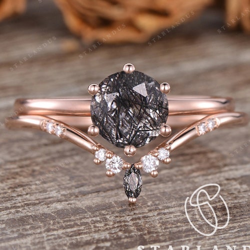 Vintage Salt and Pepper Diamond Engagement Ring Rose Gold | Etsy