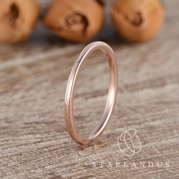 Minimalist Rose Gold Stacking Band Rose Gold Wedding Band Women Plain Simple Ring Stackable Thin Free Engraving Dainty Band Promise Ring