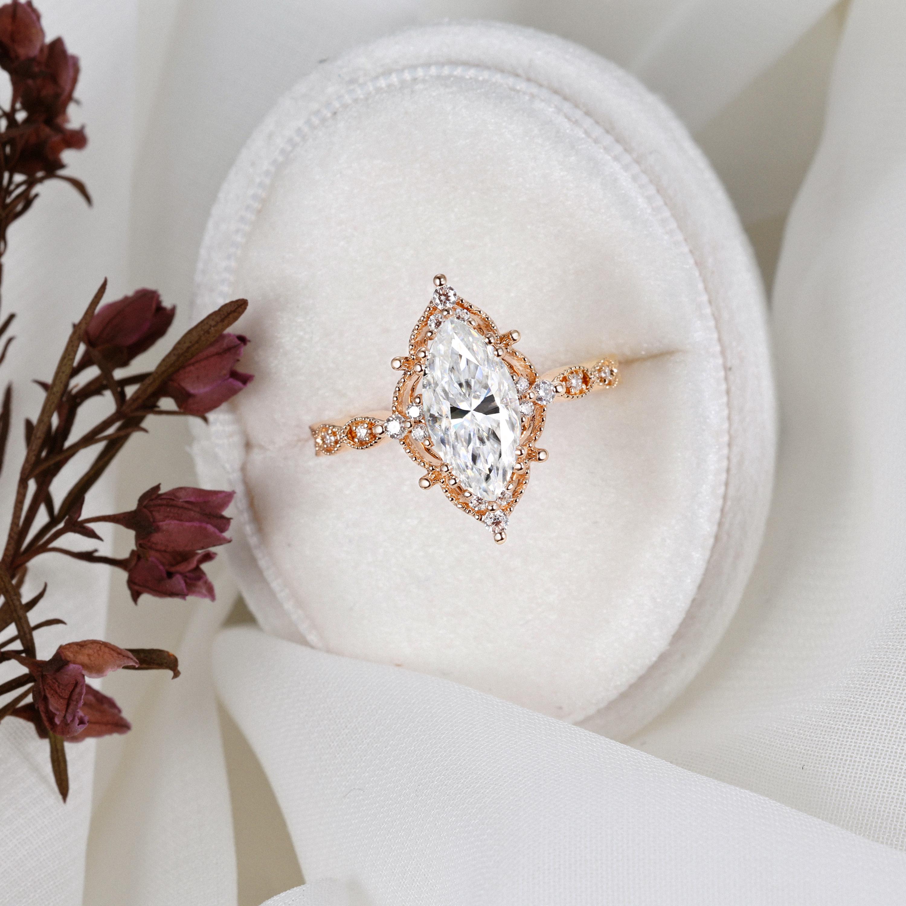 MAIDEN R-167 リング お箱なし Size Choice 2ct Marquise Moissanite Engagement Ring Unique