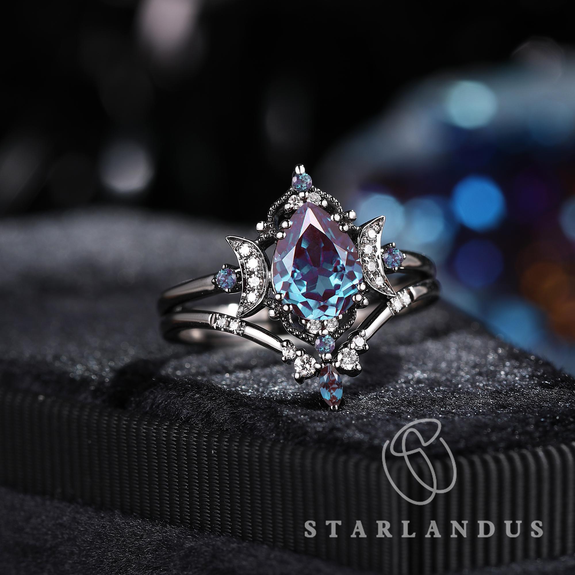 Unique Fantasy Cut Alexandrite Engagement Ring Rose Gold Moon