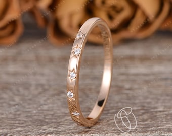 Star Wedding Band Women Natural Diamond Wedding Band Rose Gold Moissanite Stacking Band Women Starry Eternity Band Promise Ring Gift Galaxy