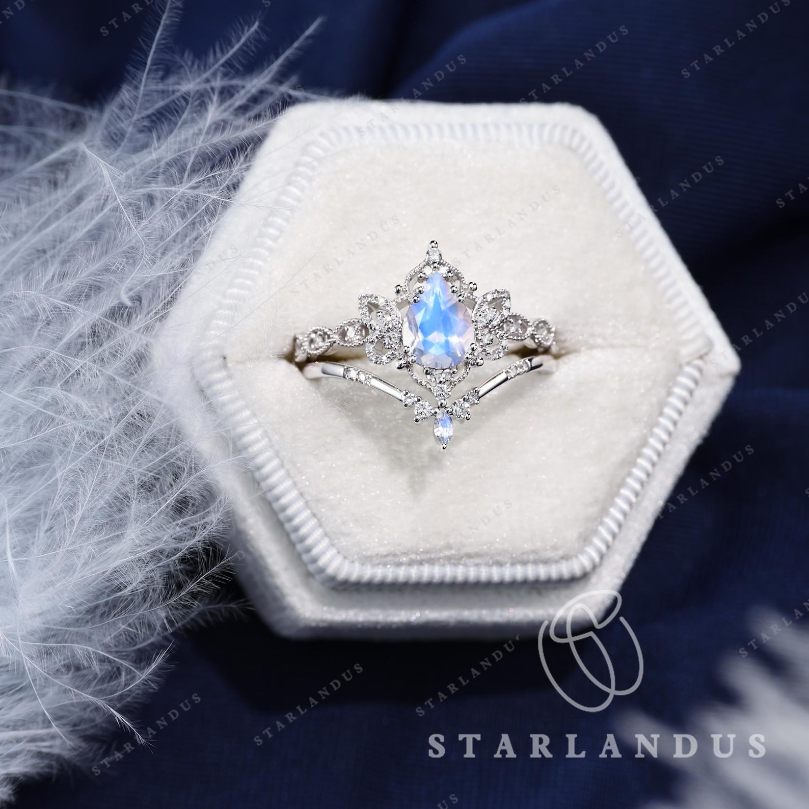 Fairy Moonstone Engagement Ring Pear Shaped Moonstone Bridal Set 2pcs fairy-moonstone-engagement-ring-pear-shaped-moonstone-bridal-set-2pcs