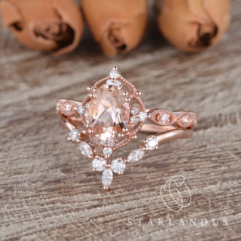 Art Deco Bridal Set 2pcs 1.2ct Oval Engagement Ring Etsy