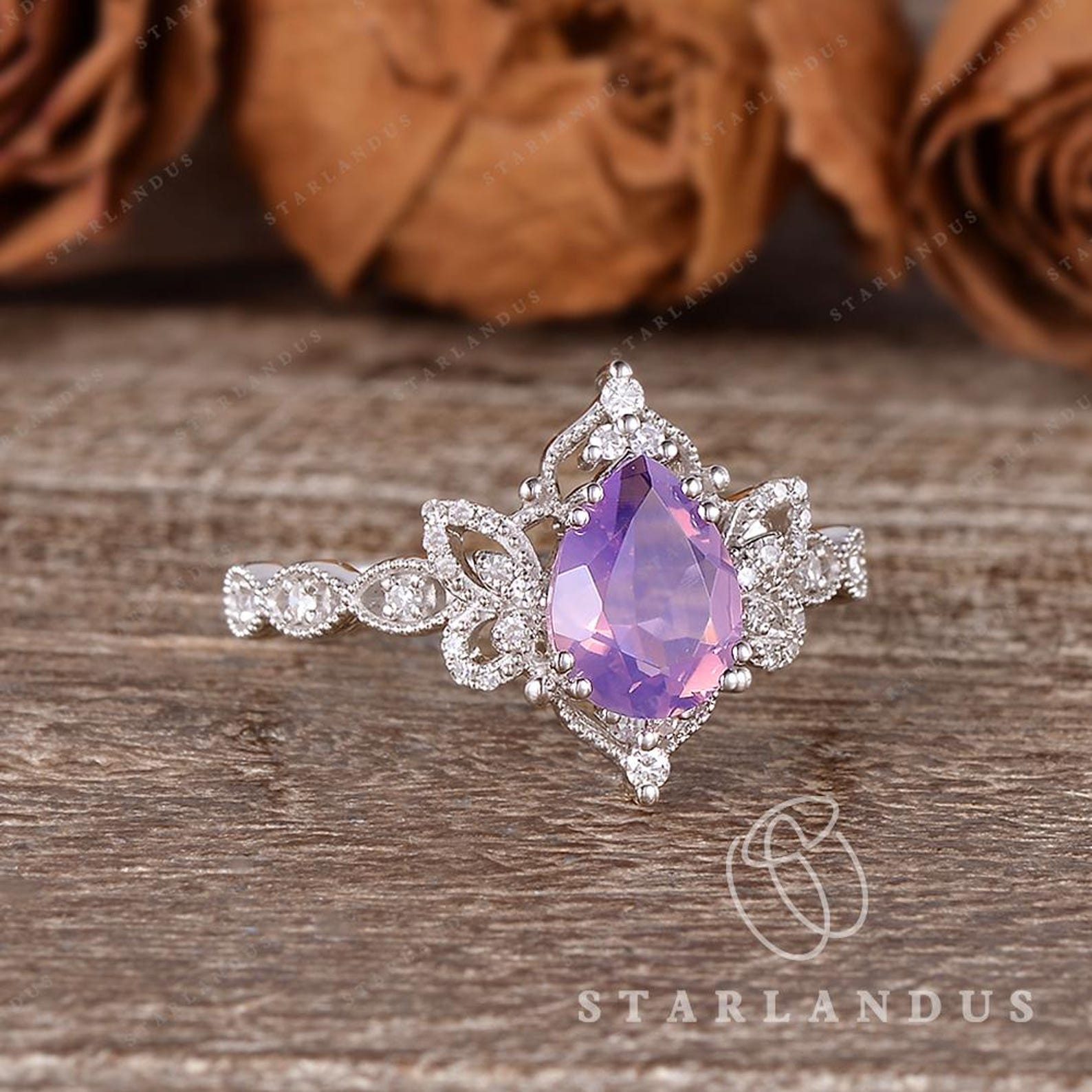 Fairy Lavender Amethyst Engagement Ring White Gold Pear Shape Amethyst