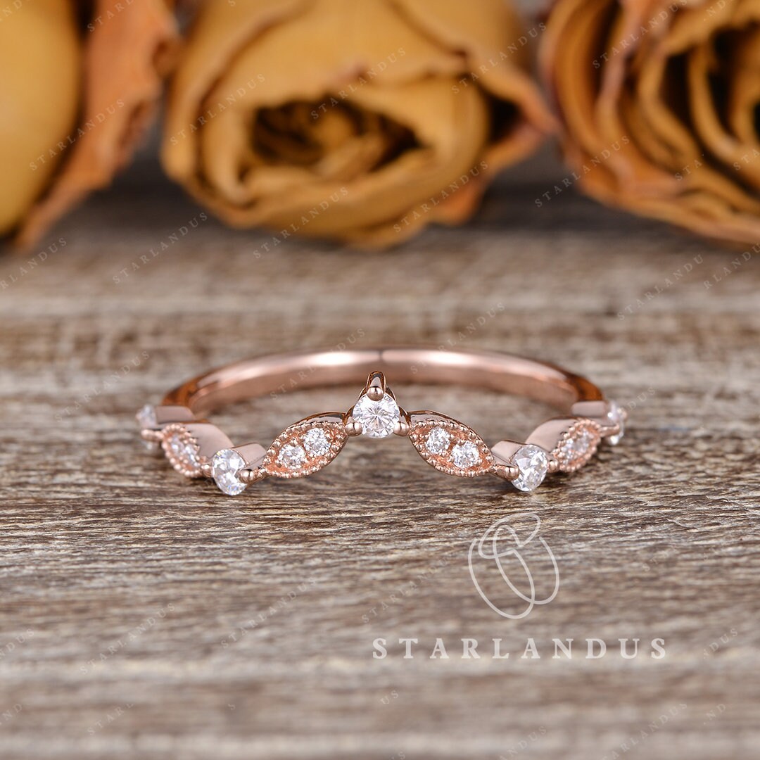 Art Deco Wedding Band Women Rose Gold Wedding Ring Retro Antique ...