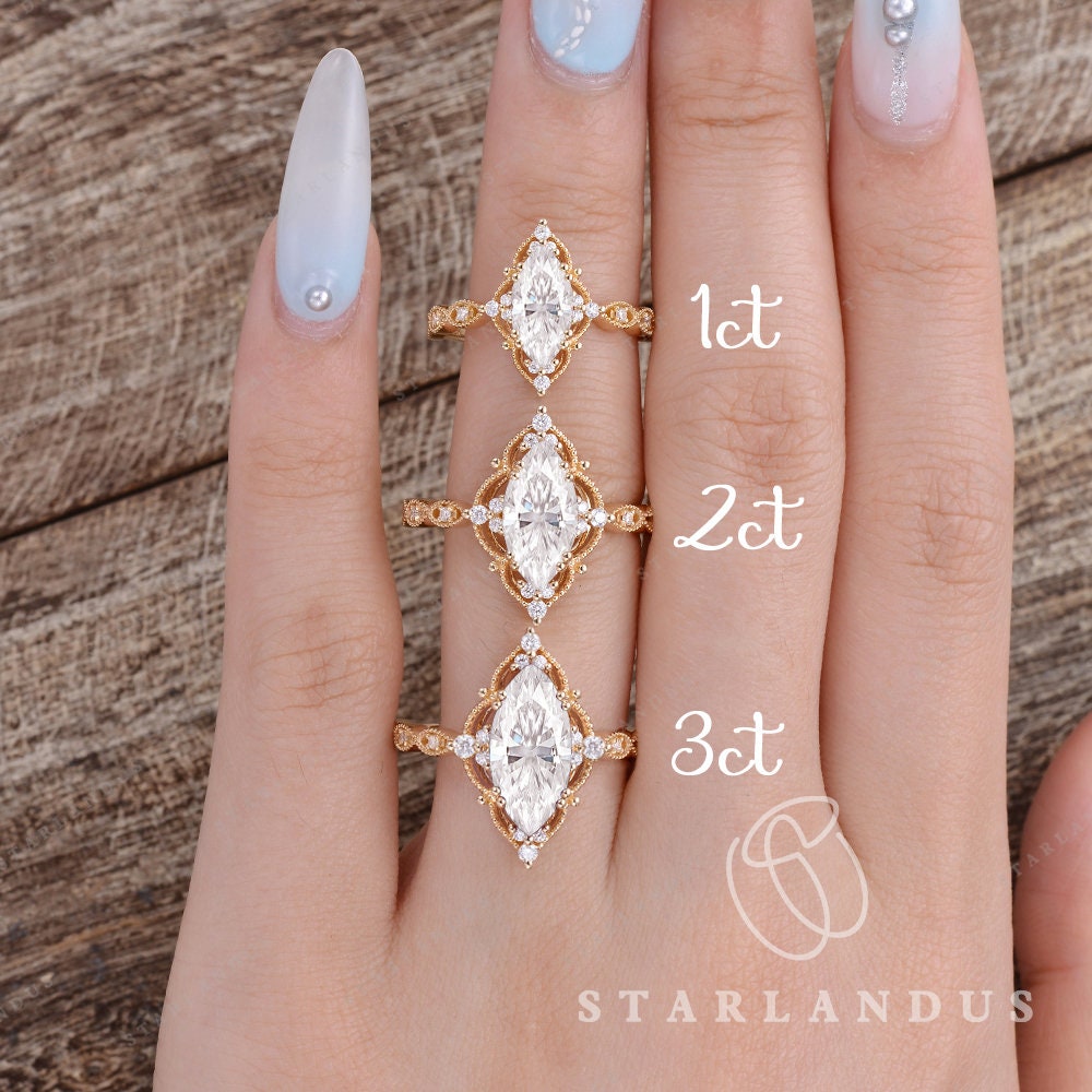 Size Choice 2ct Marquise Moissanite Engagement Ring Unique