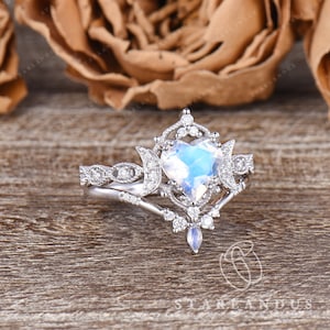 Inlaid Moonstone Heart Adjustable Open Ring main image 1