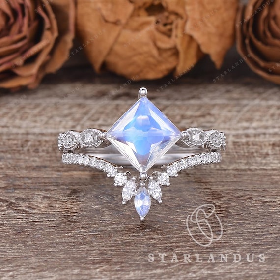 Band Princess Cut Moonstone Princess Cut Moonstone Engagement Ring