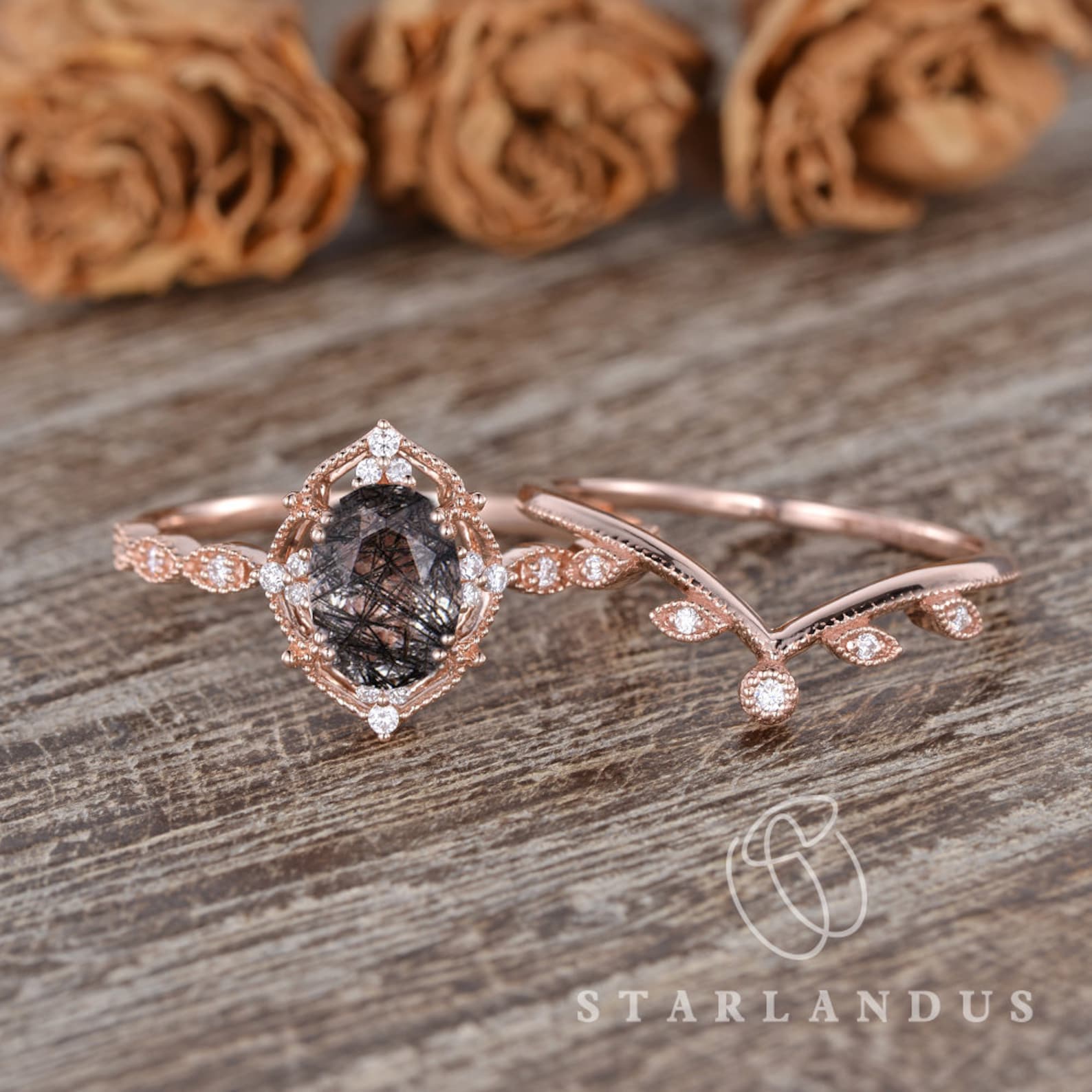 Salt and Pepper Quartz Rings 2pcs Mystic Flower Black Etsy