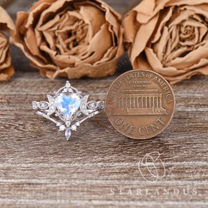 Inlaid Moonstone Heart Adjustable Open Ring