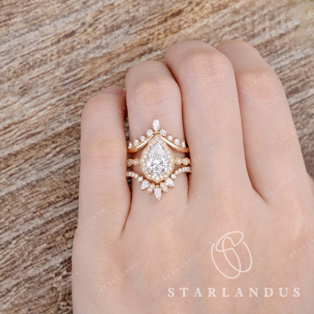 Custom Curved Matching Band Marquise Moissanite Wedding Band Antique Cluster Ring Guard Rose Gold Chevron Band Ring Enhancer Women Gift