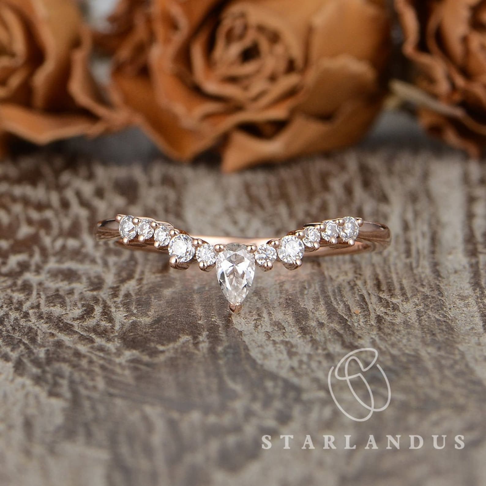 Custom Pear Shaped Diamond Wedding Band Moissanite Ring Guard Etsy