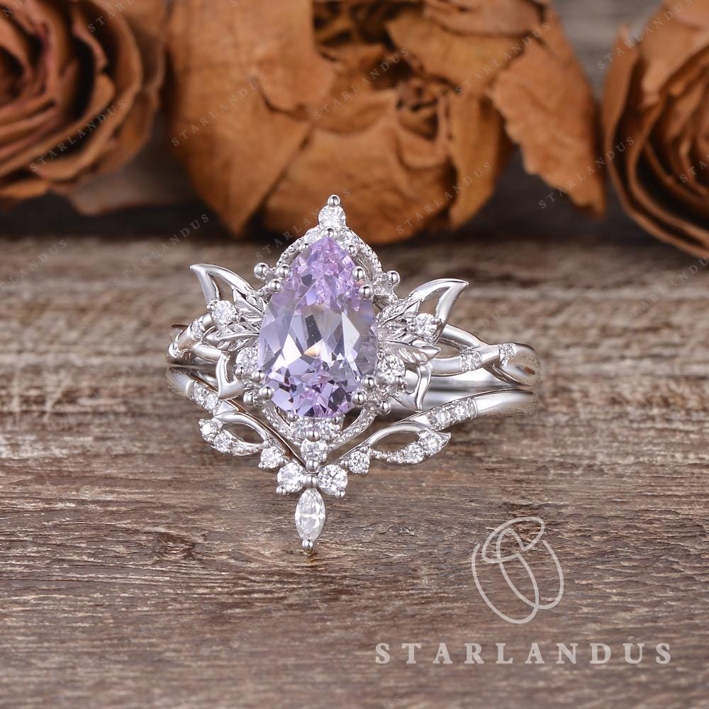 Fairy Lavender Sapphire Engagement Ring Set White Gold Fansy Butterfly ...