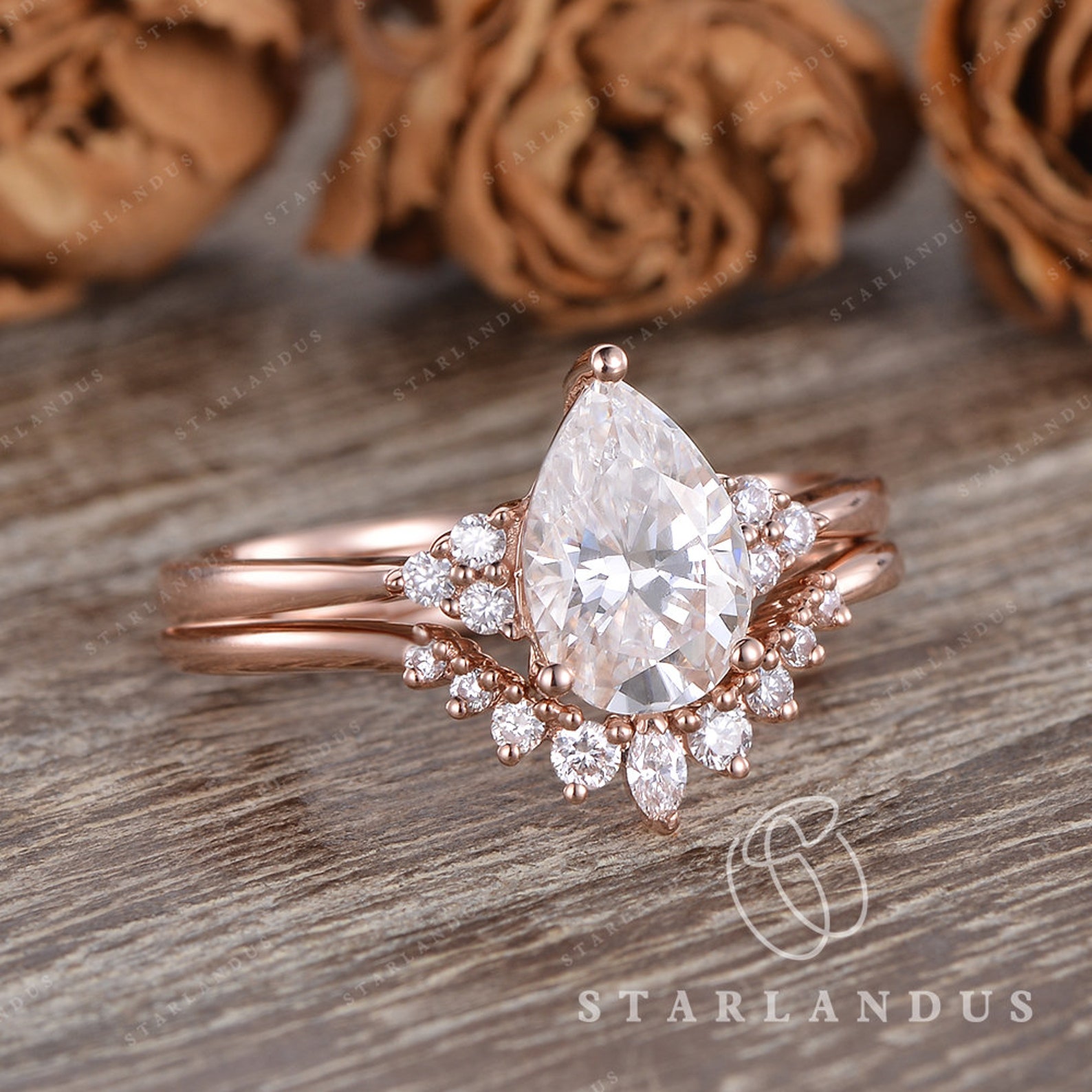 1.5ct Moissanite Wedding Ring Rose Gold Pear Shaped Engagement Ring 1.5ct Moissanite Wedding Ring Rose Gold Pear Shaped Engagement Ring