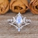 Unique Moonstone Engagement Ring Pear Shaped Bridal Set 2pcs Unique Vine Half Moon Floral Ring Rose Gold Wedding Ring Marquise Moonstone