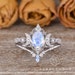 Unique Moonstone Engagement Ring Pear Shaped Bridal Set 2pcs Unique Vine Half Moon Floral Ring Rose Gold Wedding Ring Marquise Moonstone 