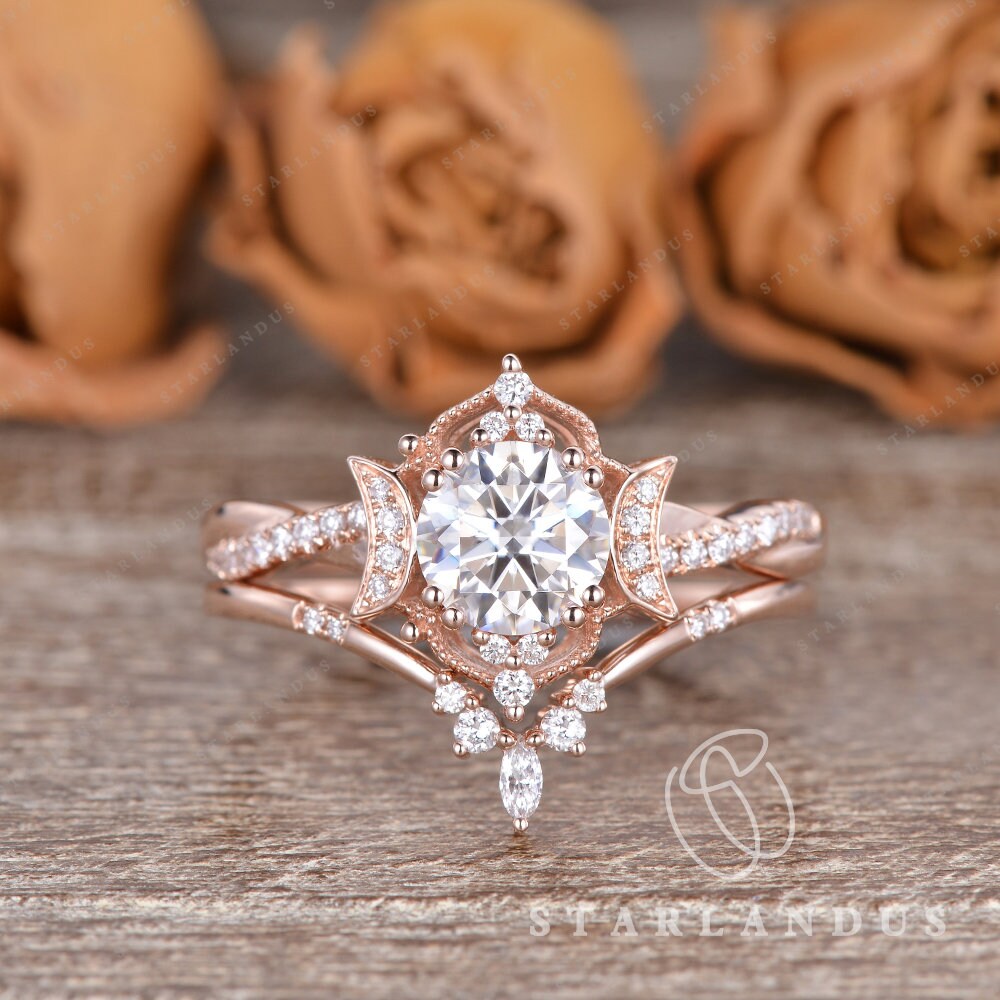 MOISSANITE ゴールドリング 18K RGP印刻 Moissanite Ring 18k Gold 925 Silver for Men Women 1ct