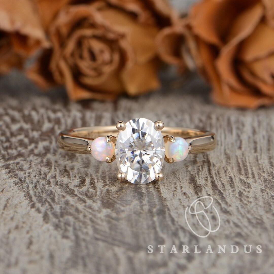 Oval Cut Moissanite Engagement Ring Unique Gold Engagement Ring Natural ...