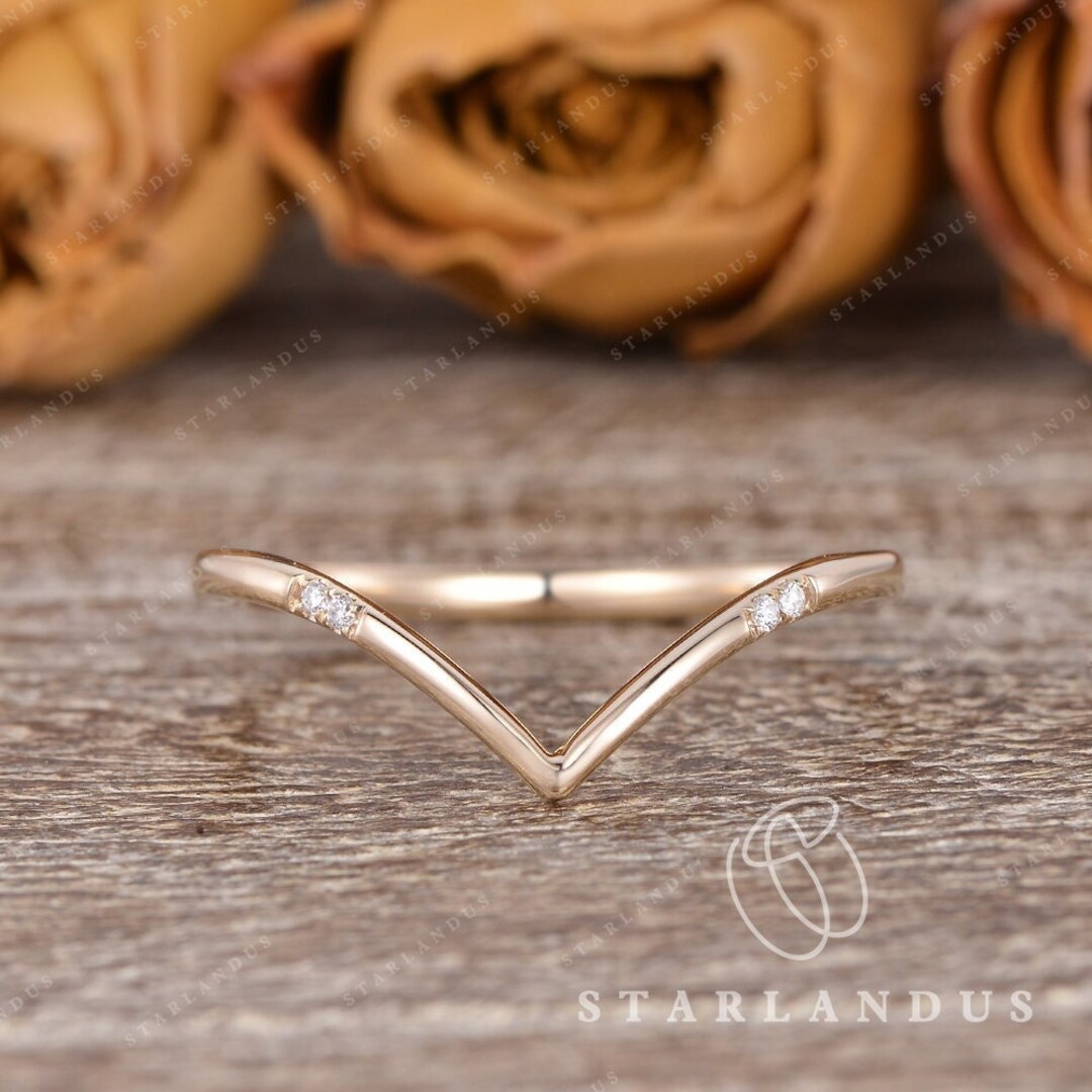 Custom Curved Matching Band Marquise Moissanite Wedding Band Antique Cluster Ring Guard Rose Gold Chevron Band Ring Enhancer Women Gift