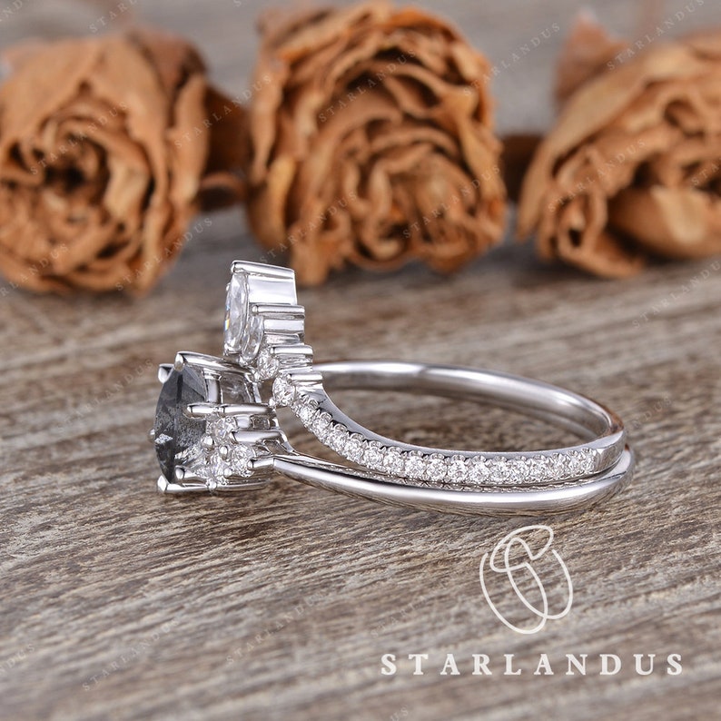 Salt and Pepper Moissanite Ring Set 2pcs 1ct Engagement Ring Etsy