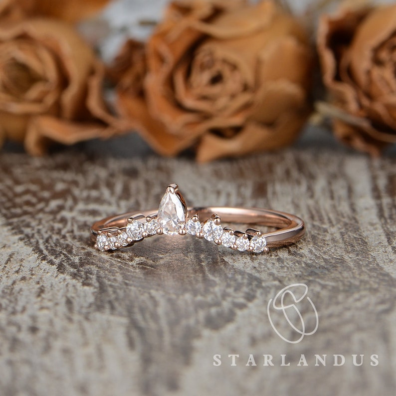 Custom Pear Shaped Diamond Wedding Band Moissanite Ring Guard Etsy