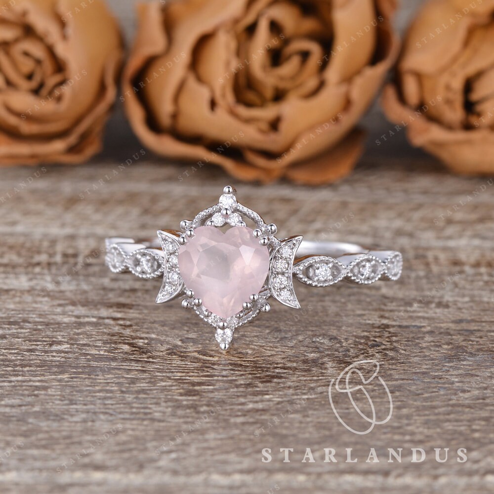 Heart Shaped Engagement Ring White Gold Rose Quartz Engagement Etsy
