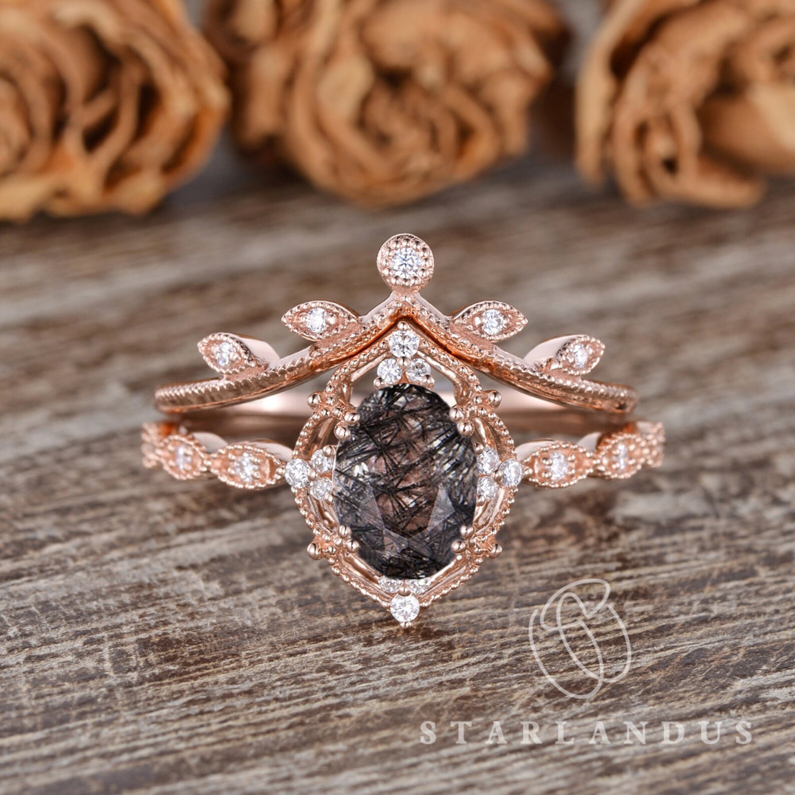 Salt and Pepper Quartz Rings 2pcs Mystic Flower Black Etsy