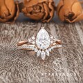 1.5-3ct Pear Shaped Moissanite Bridal Set Moissanite Engagement Ring Rose Gold Cluster Wedding Women Unique Marquise Moissanite Band Chevron