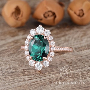 2.5ct Oval Lab Emerald Engagement Ring Cluster Engagement Ring - Etsy