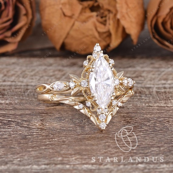Antique Marquise Cut Bridal Set Dutch Marquise Cut Wedding Ring Set