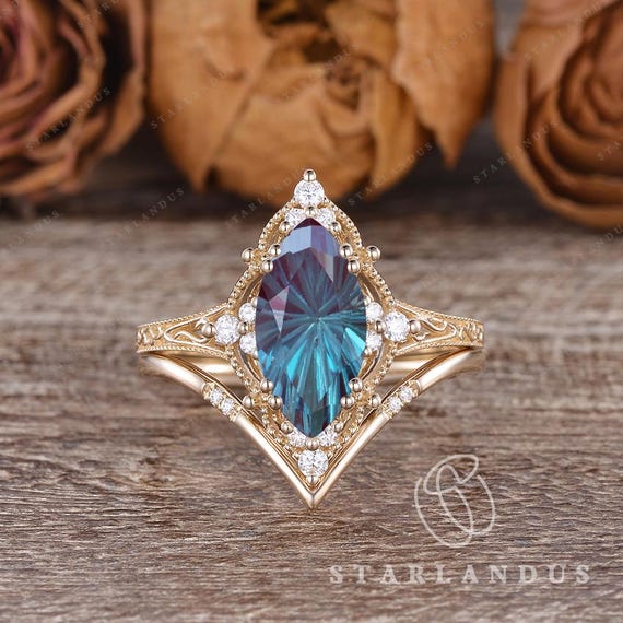 Unique Firework Cut Alexandrite Engagement Ring Yellow Gold Ring