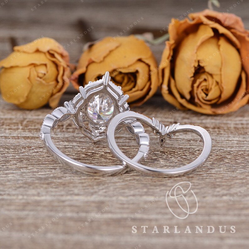 3ct Moissanite Engagement Ring Art Deco Oval Halo Bridal Set - Etsy