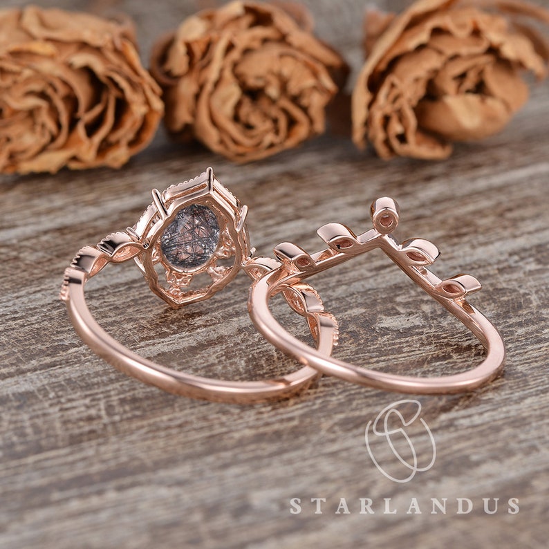 Salt and Pepper Quartz Rings 2pcs Mystic Flower Black Etsy