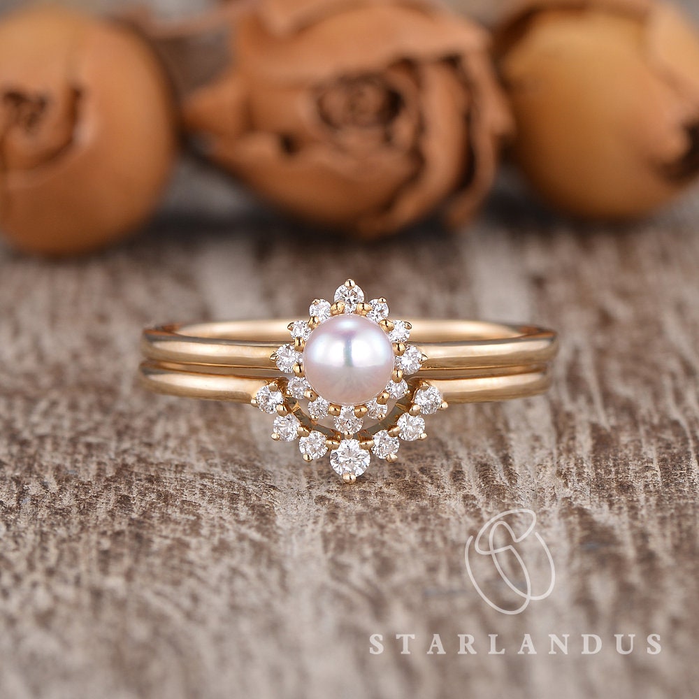 Gold pearl hotsell engagement rings