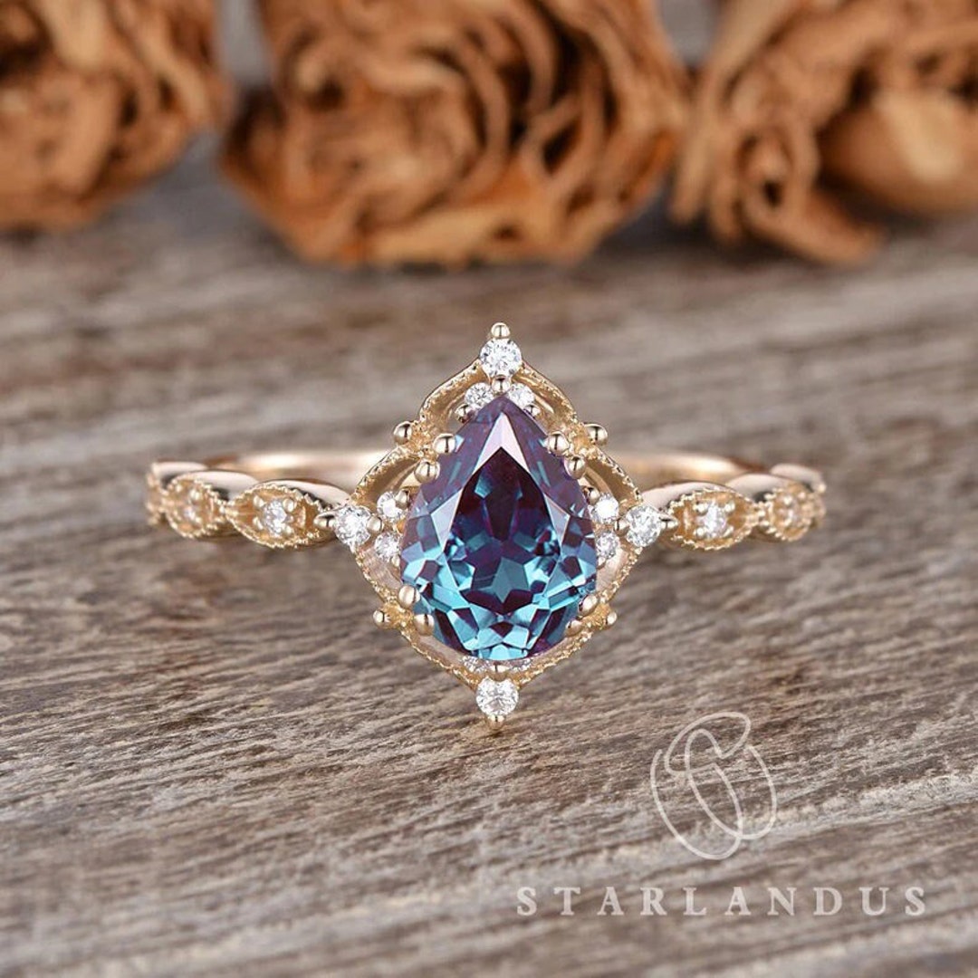 Changing Color Lab Alexandrite Engagement Ring 1ct Engagement Ring Rose ...