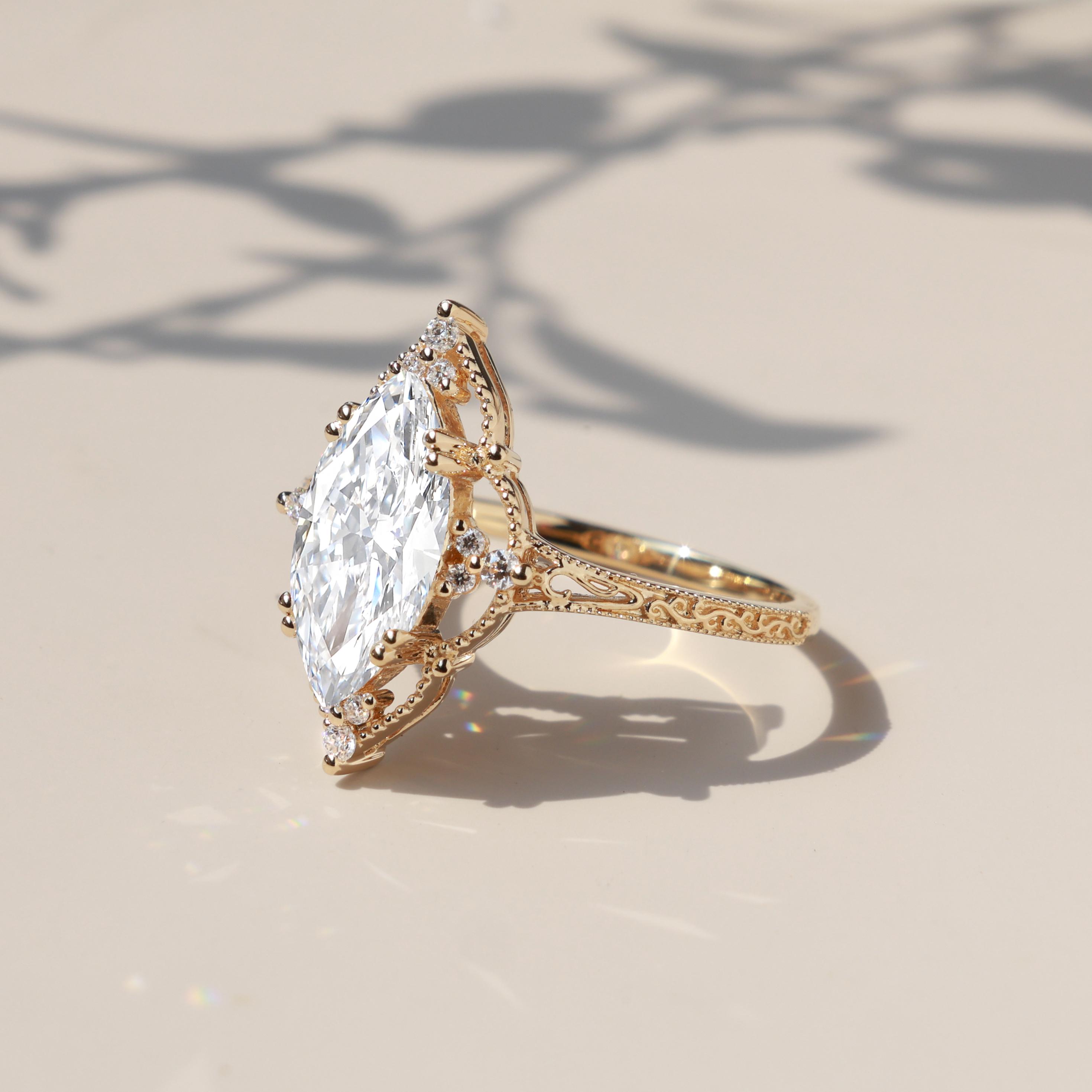 3ct Lab Grown Diamond Ring Marquise Cut Diamond Ring Yellow Gold IGI ...