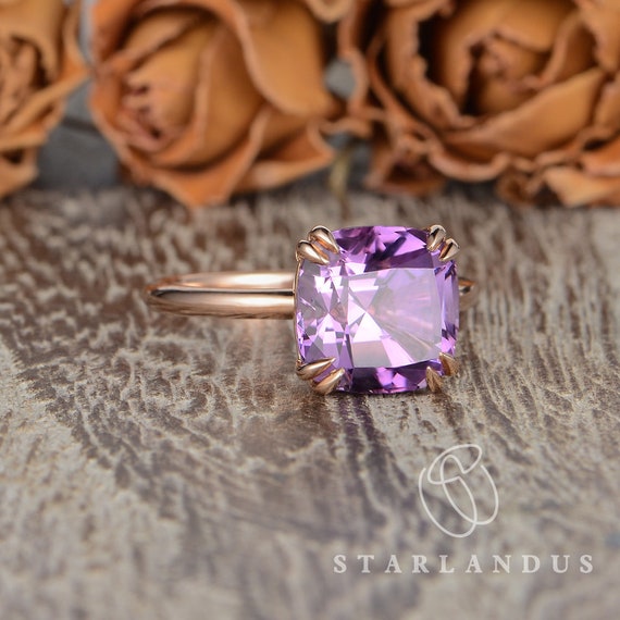 Amethyst Solitaire Ring Cushion Cut 