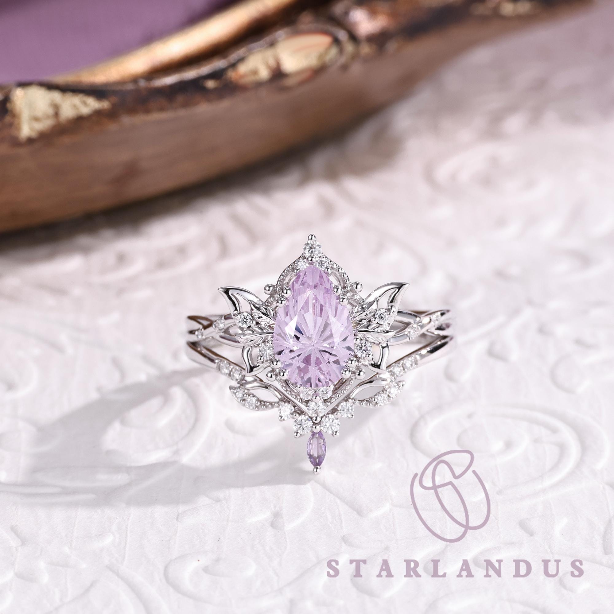 Fairy Lavender Sapphire Engagement Ring Set White Gold Fansy Butterfly ...
