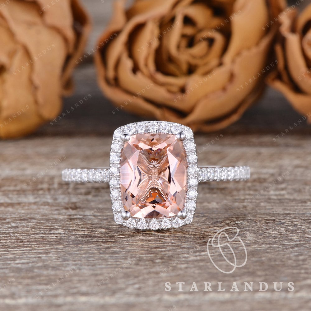 Morganite Engagement Ring Cushion Cut Morganite Ring Rose Gold