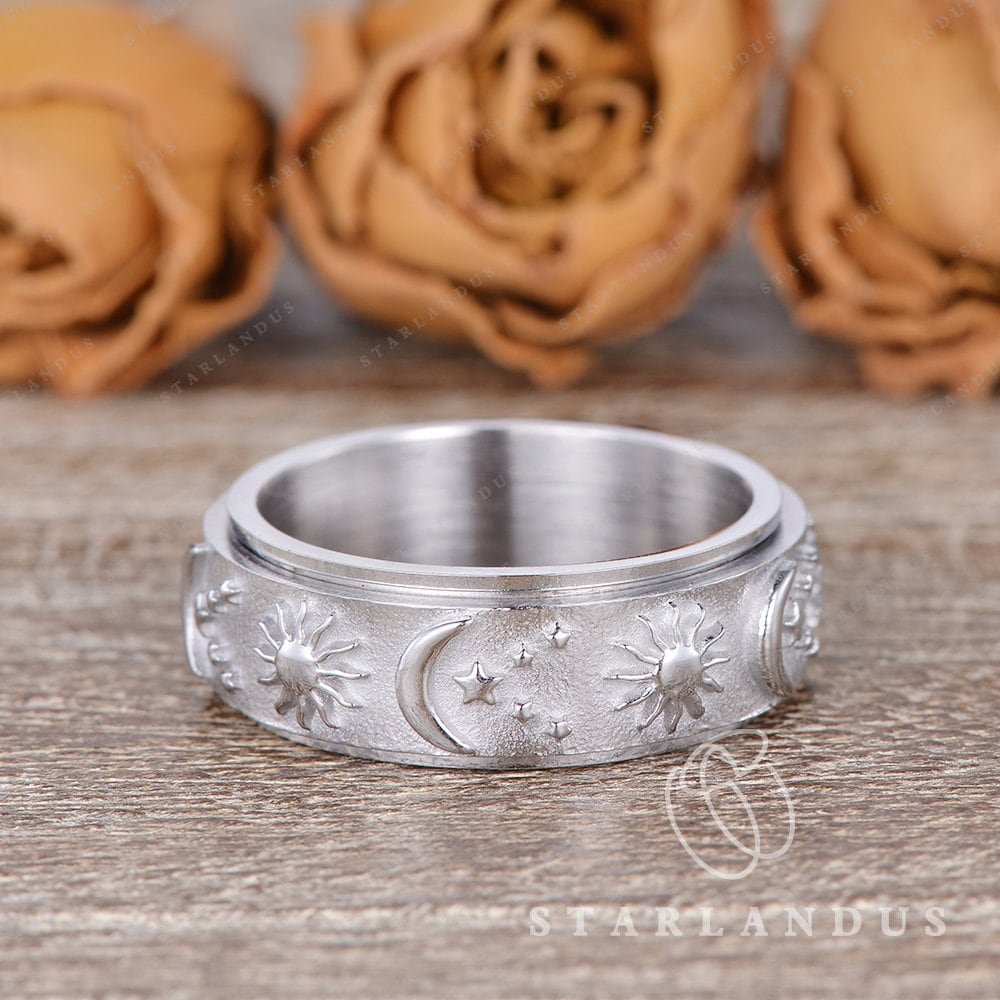 Star Sun Moon Wedding Band Men Stacking Galaxy Wedding Ring Mens