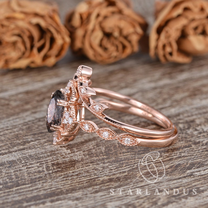 Salt and Pepper Quartz Rings 2pcs Mystic Flower Black Etsy