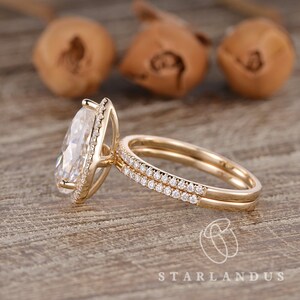 Size Choice Yellow Gold Bridal Set 2pcs Pear Shaped Moissanite ...