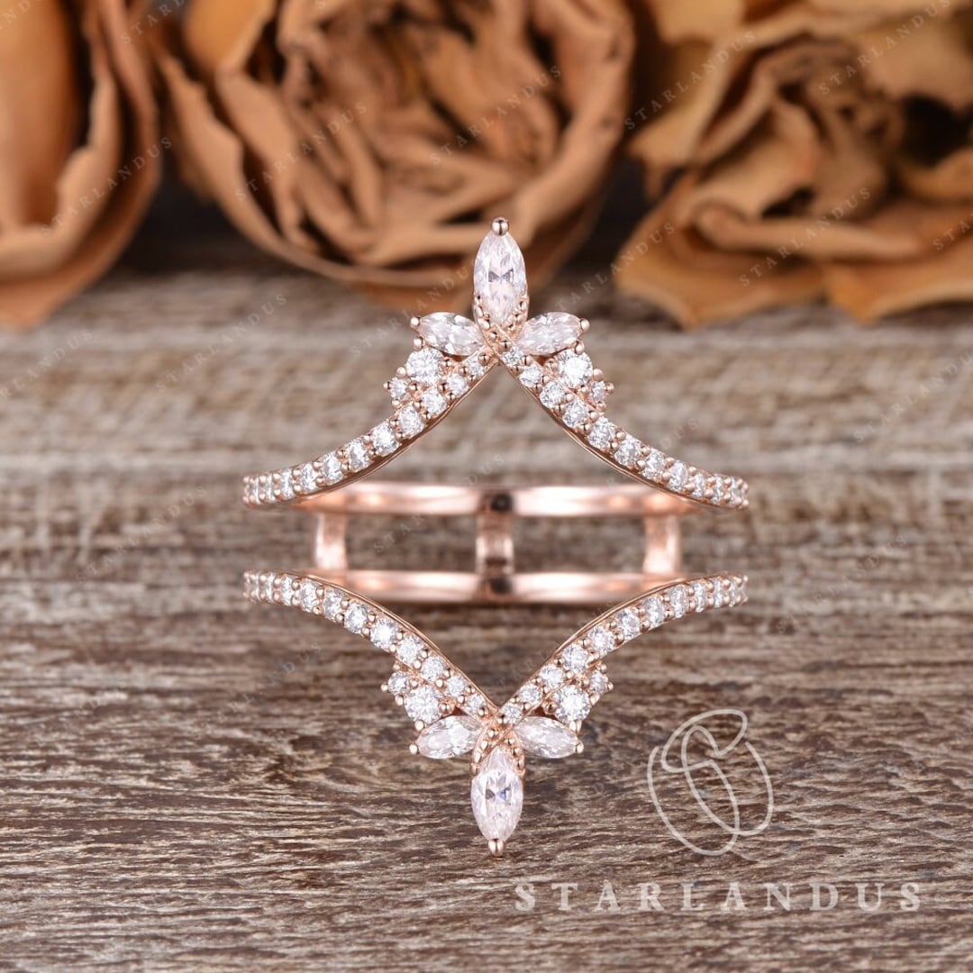 Vintage Marquise Moissanite Wedding Band Rose Gold Moissanite Ring ...