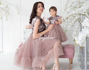 Mommy and Me Outfits - Sequins Blush - Glitter Mother Daughter Matching  Dress - Shimmer Birthday Girl Dress