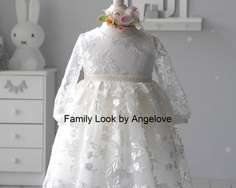 Сhristening Gown - first communion -  Elegant Baptism Dress For Baby Girl - lace white toddler dress