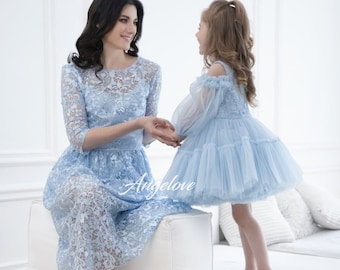 lace mother daughter ultra puffy skirt elegant dress for girls birthday family photo shoot