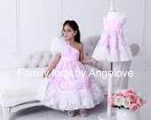 Flower girl dress Baptism Toddler Kids Girl Satin Tulle Dress white color for First Communion Wedding Birthday