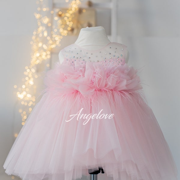 Birthday Pink Dress, Photo shoot Pageant Tutu Outfit Babygirl, Special Occasion Prom Baby Gown, Princess Party  Tulle Skirt First Birthday