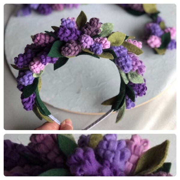 Wool Felt Lavender headband - Felt flower crown - Felt Headband, floral headband, baby headband