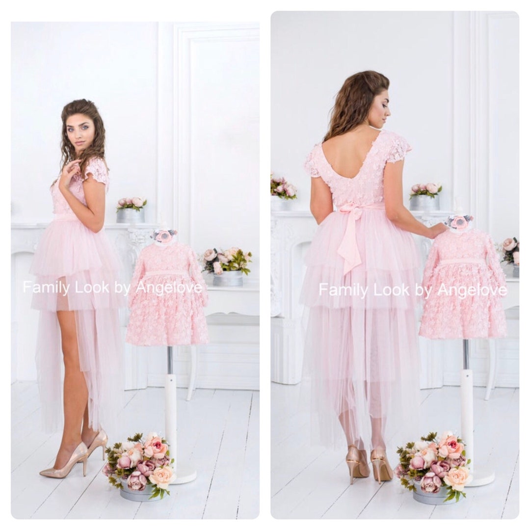 Mommy and Me Matching Outfits Dress Light Pink 3D Lace Tutu Shirt First ...